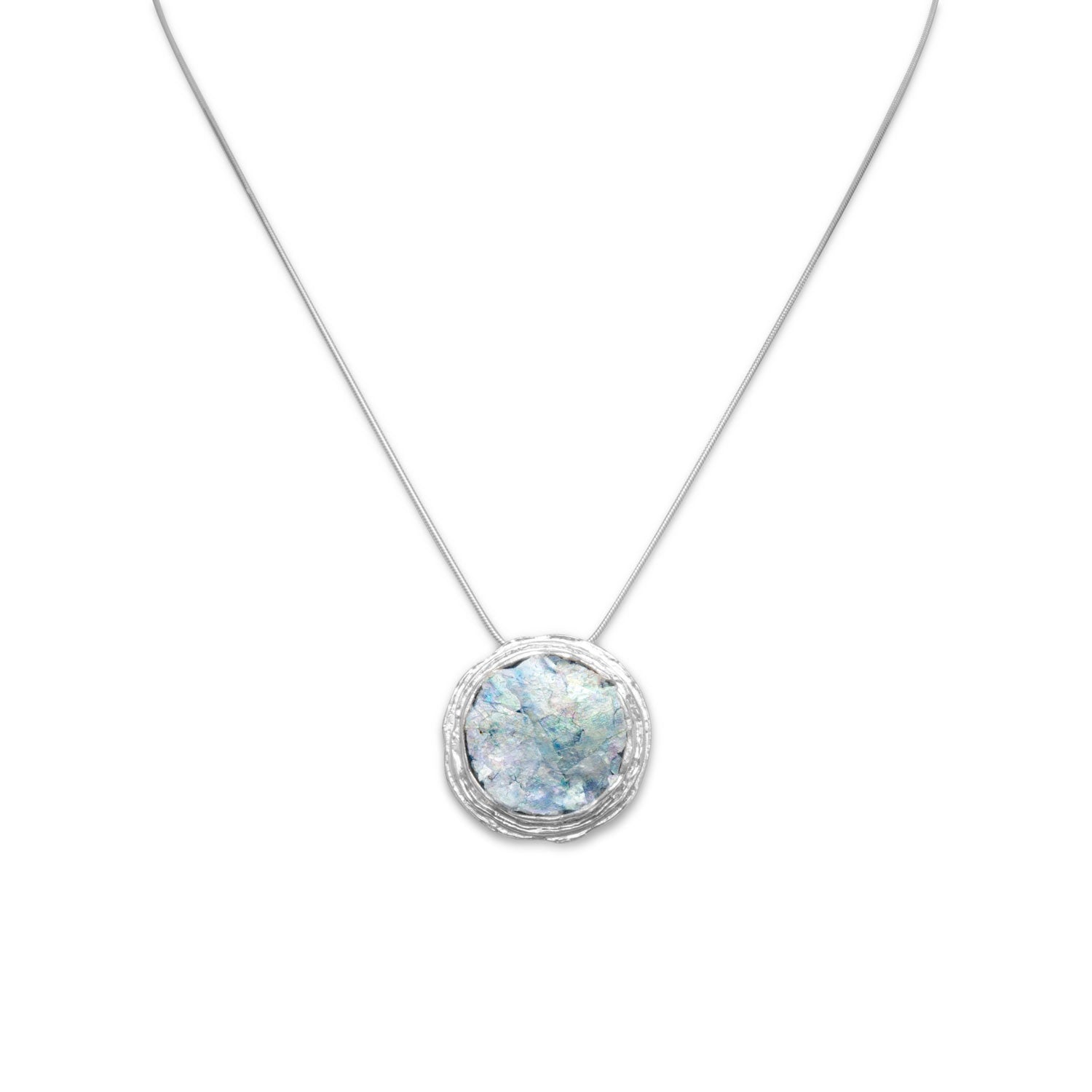 Ancient Roman Glass and Textured Edge Necklace with Chain Ancient Roman Glass and Textured Edge Necklace with Chain