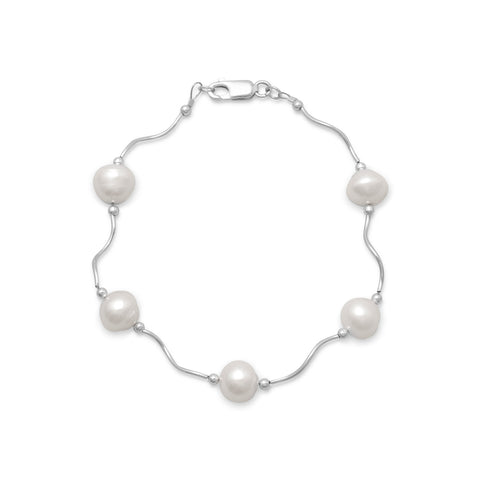 8" Wave Design Bracelet with Cultured Freshwater Pearls
