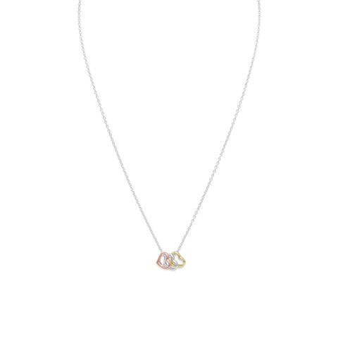 16"+2" Tri Tone Heart Necklace