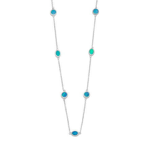 16" + 2" Rhodium Plated Synthetic Blue Opal Necklace