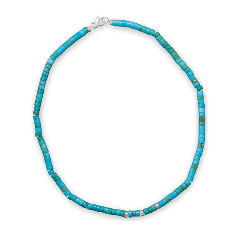 21" Reconstituted Turquoise Heshi Bead Necklace