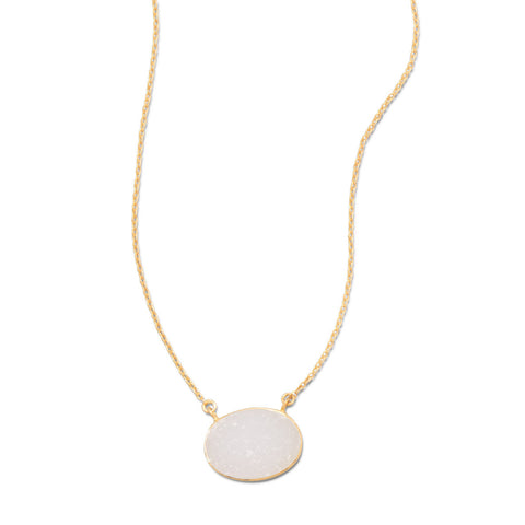 16" + 2" 14 Karat Gold Plated White Druzy Necklace