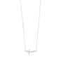 Rhodium Plated Sideways Cross Necklace with Diamonds