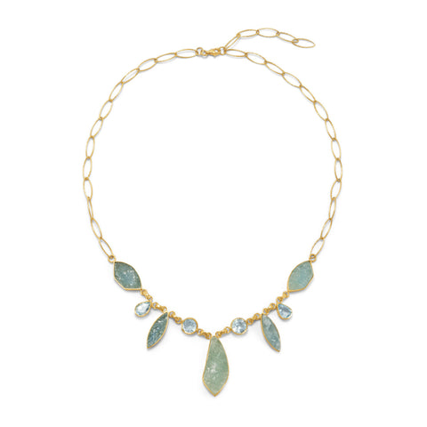 14 Karat Gold Plated Aquamarine and Blue Topaz Necklace