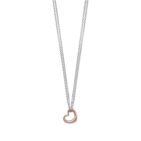 Two Tone Double Strand Open Heart Necklace