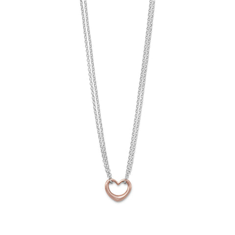 Two Tone Double Strand Open Heart Necklace