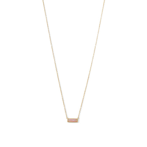 14 Karat Gold Plated Mini Synthetic Pink Opal Bar Necklace