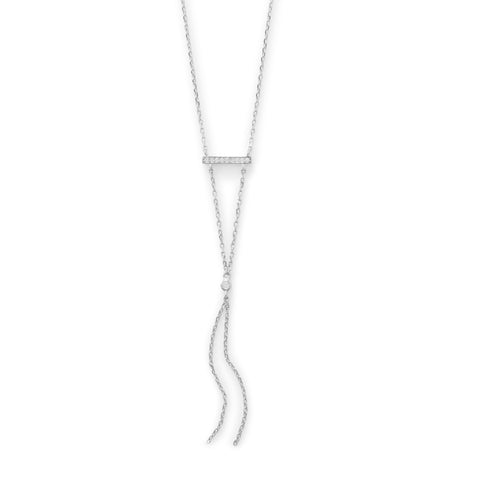 Rhodium Plated Bar Necklace with Y Drop