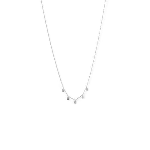 Rhodium Plated Dainty CZ Charm Necklace