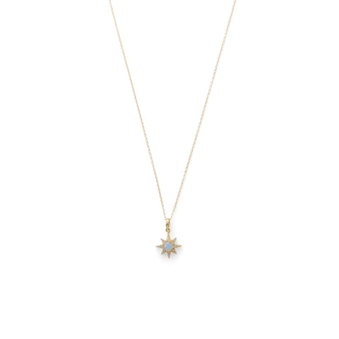 14 Karat Gold Plated CZ Star and Synthetic Opal Necklace