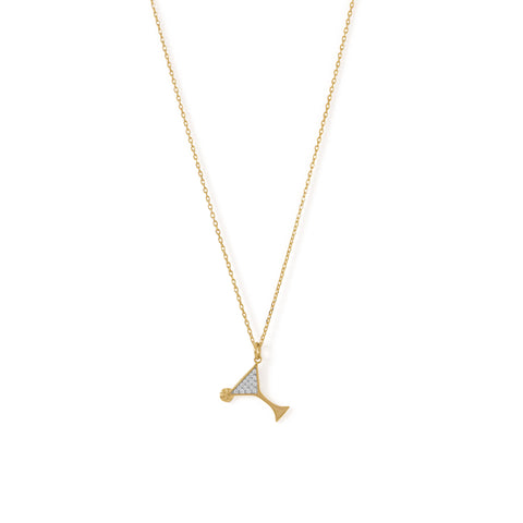 14 Karat Gold Plated CZ Martini Charm Necklace