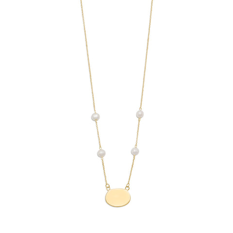 16" Gold Plated Engravable Necklace with White Cultured Freshwater Pearls