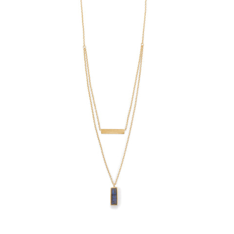 14 Karat Gold Plated Labradorite Double Strand Bar Necklace