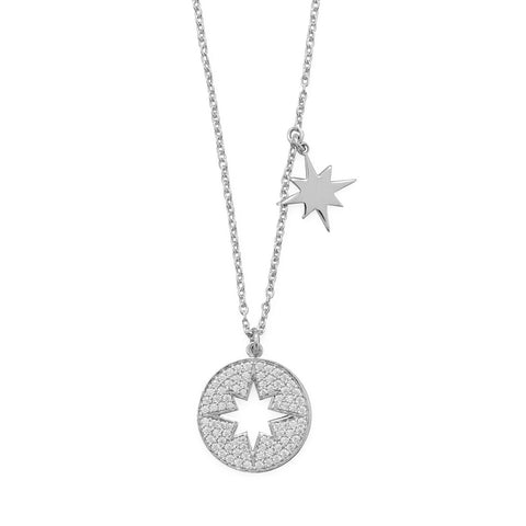 16" Rhodium Plated CZ Cut Out Starburst Necklace