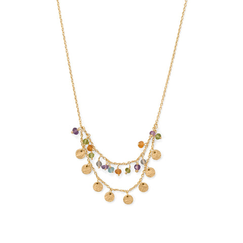 17.5" + 2" Two Row Multi Stone Necklace