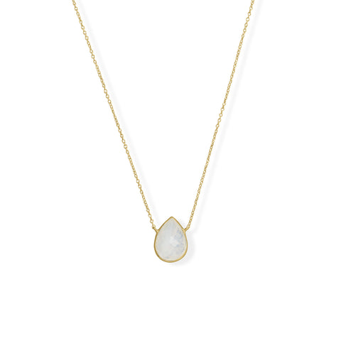 16"+2" 14 Karat Gold Plated Pear Rainbow Moonstone Necklace