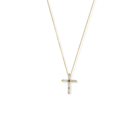 Bodacious Baguettes! 16" + 2" White and Green CZ Cross Necklace