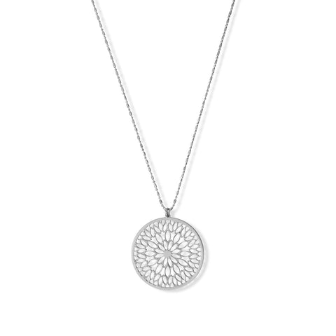 18" + 2" Round Flower Pattern Disk Necklace