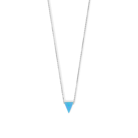 16" + 2" Rhodium Plated Synthetic Opal Triangle Necklace