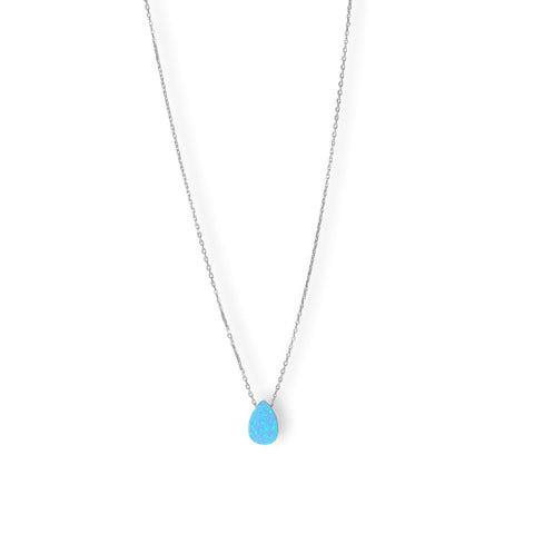 16" + 2" Rhodium Plated Synthetic Opal Pear Necklace