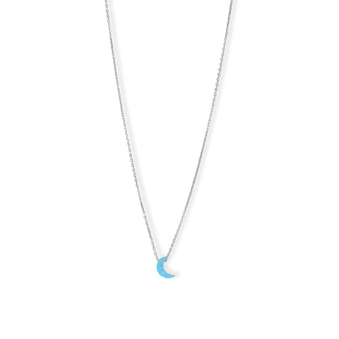 16" + 2" Rhodium Plated Synthetic Opal Moon Necklace