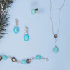 16" + 2" Rhodium Plated Black Mother of Pearl and Turquoise Drop Necklace