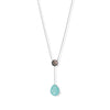 16" + 2" Rhodium Plated Black Mother of Pearl and Turquoise Drop Necklace