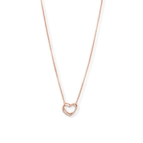 15" + 2" 14 Karat Rose Gold Plated CZ Double Heart Necklace