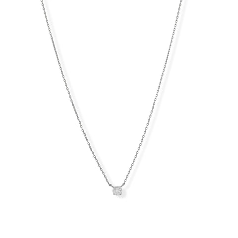 15" + 2" Rhodium Plated 5mm CZ Necklace