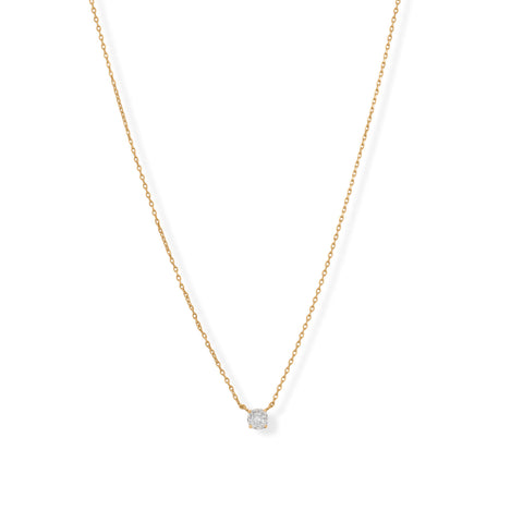 15" + 2" 14 Karat Gold Plated 5mm CZ Necklace