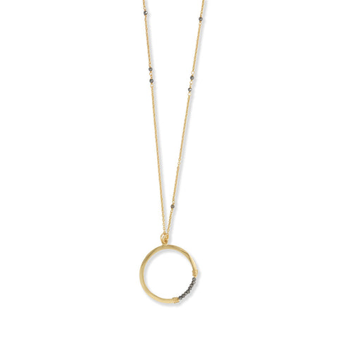 29" 14 Karat Gold Plated Open Circle and Pyrite Necklace