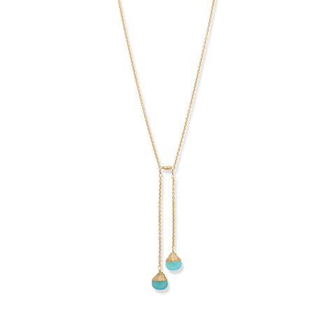 14 Karat Gold Plated Aqua Chalcedony Lariat Necklace