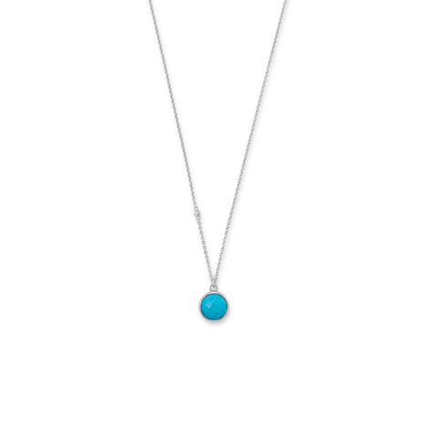 16" + 2" Rhodium Plated Faceted Turquoise Necklace
