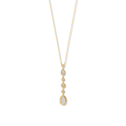 16" + 2" 14 Karat Gold Plated CZ and Rainbow Moonstone Drop Necklace