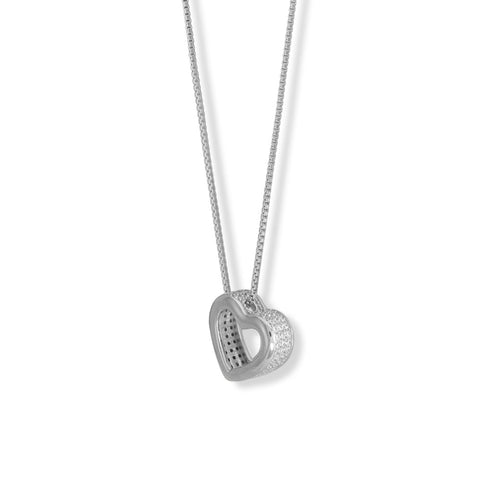 16" + 2" Rhodium Plated CZ Lined Floating Heart Necklace