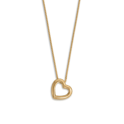 16" + 2" 14 Karat Gold Plated CZ Lined Floating Heart Necklace