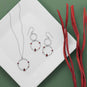Rhodium Plated Garnet and Hammered Circle Drop Earrings