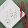 Rhodium Plated Garnet and Hammered Circle Drop Earrings