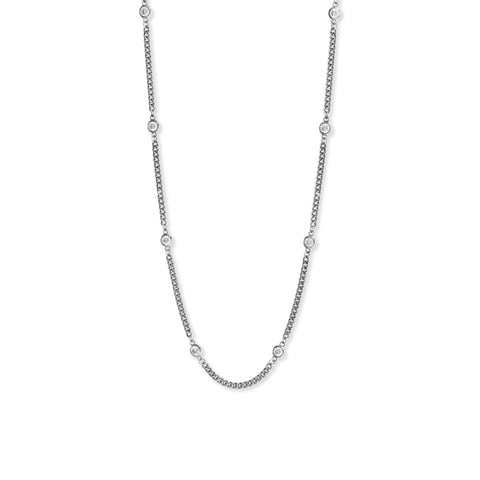 16"+ 2" Rhodium Plated Bezel CZ Curb Chain Necklace