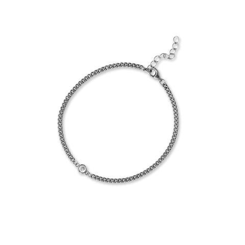 6.5" + 1" Rhodium Plated Bezel CZ Curb Chain Bracelet
