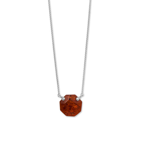 18" + 2" Rhodium Plated Octagon Baltic Amber Necklace