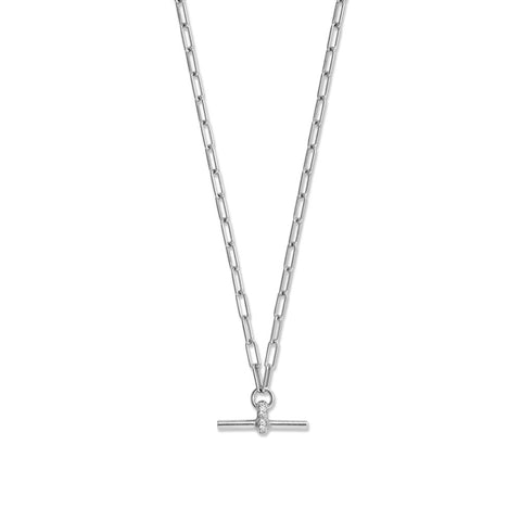 16" + 2" Rhodium Plated CZ Decorated Toggle Bar Necklace