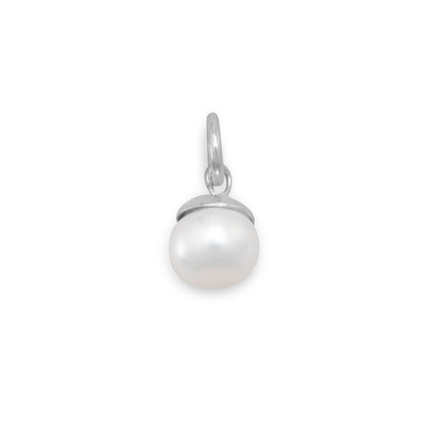 Rhodium Plated  Cultured Freshwater Pearl Charm Bead