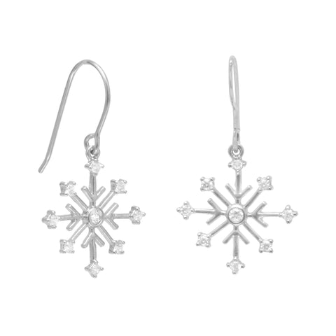 Rhodium Plated 8 Point CZ Snowflake Earrings