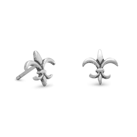 Small Oxidized Fleur de Lis Post Earrings