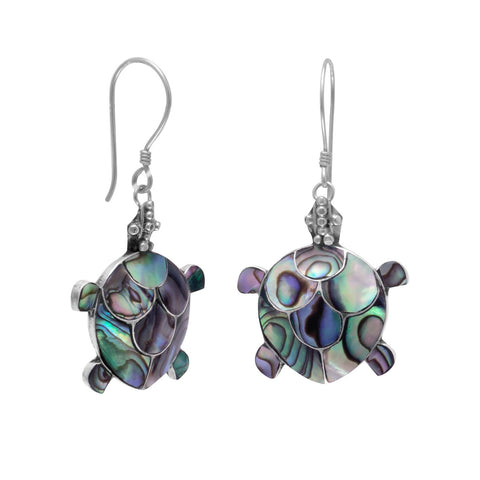 Paua Shell Turtle French Wire Earrings