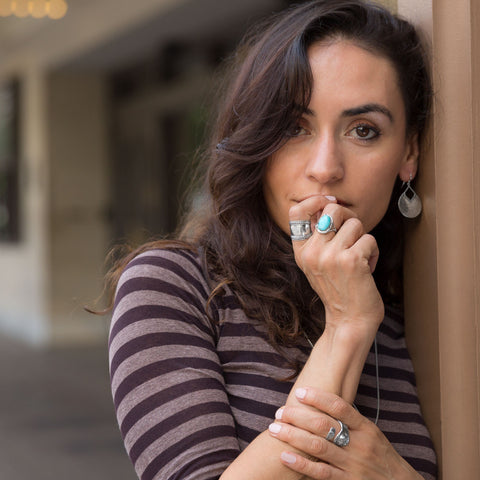 Oval Reconstituted Turquoise Floral Design Ring