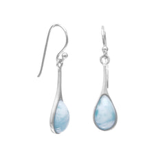 Rhodium Plated Pear Drop Larimar Earrings