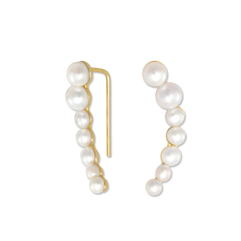 14 Karat Gold Plated Graduated Cultured Freshwater Pearl Ear Climbers