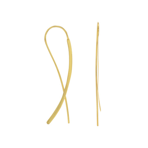 14 Karat Gold Plated Flat Long Wire Earrings